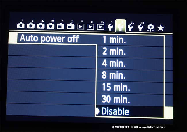 Automatisches Ausschalten Canon Mikroskopkamera