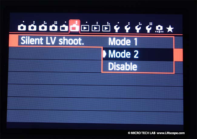Canon EOS 70D Live view Leise Modus