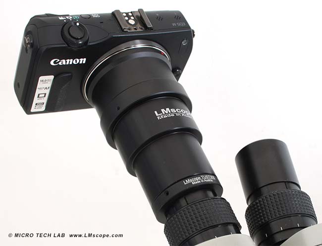 Canon EOS M on eyepiece tube
