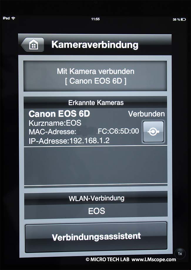 Mikroskopkamera verbindet sich mit Tablet