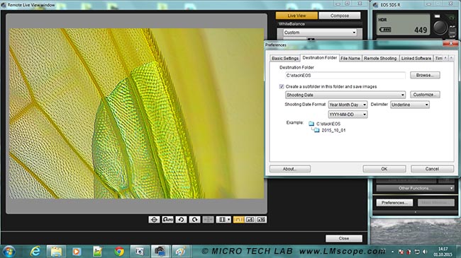 Canon Utility software in microscopy