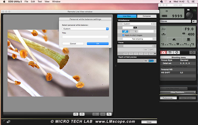 Canon EOS Utility 2 Makroskop Mac Weiabgleich