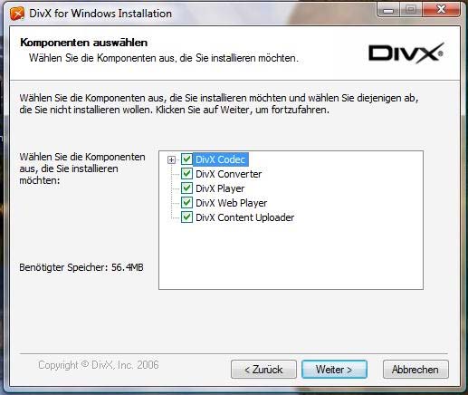 Komprimierung von Videos braucht nur der DIVX Codec installiert sein