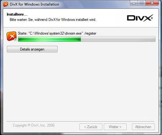 Komprimierung von Videos braucht nur der DIVX Codec installiert sein