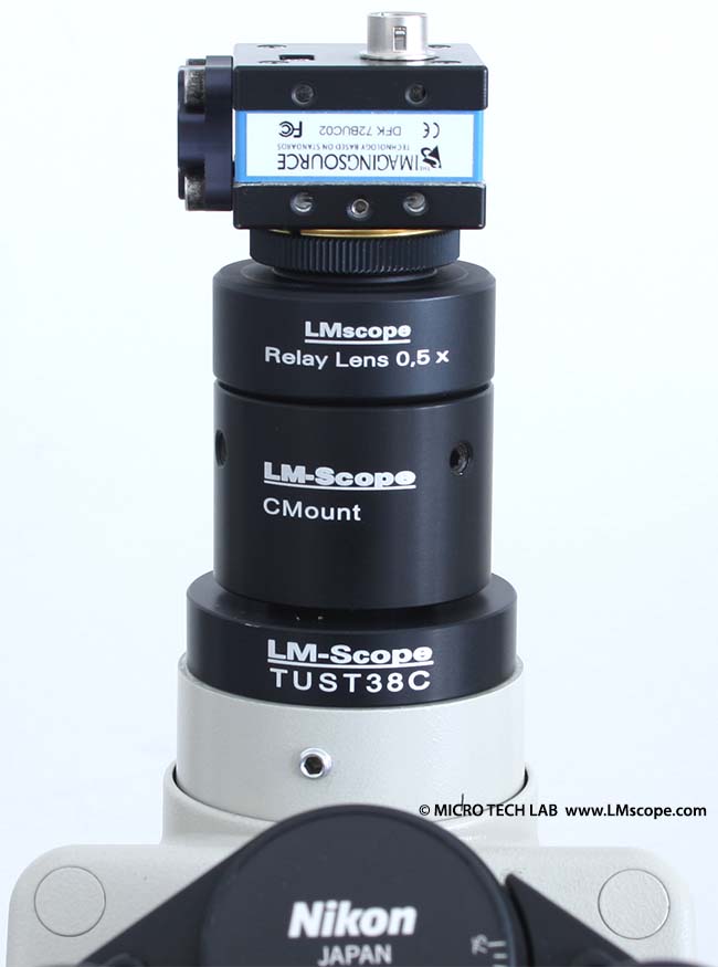 Nikon Alphaphot 2 microscope et LM RelayLens05TC et TUST38C, appareil photo monture C lmscope