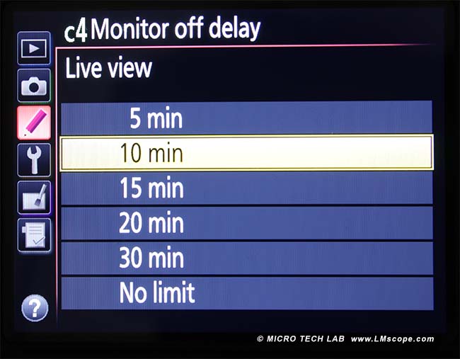 Nikon D810 Live View Zeitautomatik