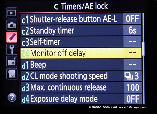 Nikon D810 Monitor Stromsparmodus