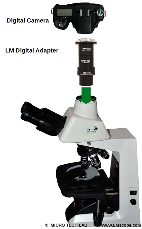 Nikon Eclipse E200 microscope with camera adapter DSLR