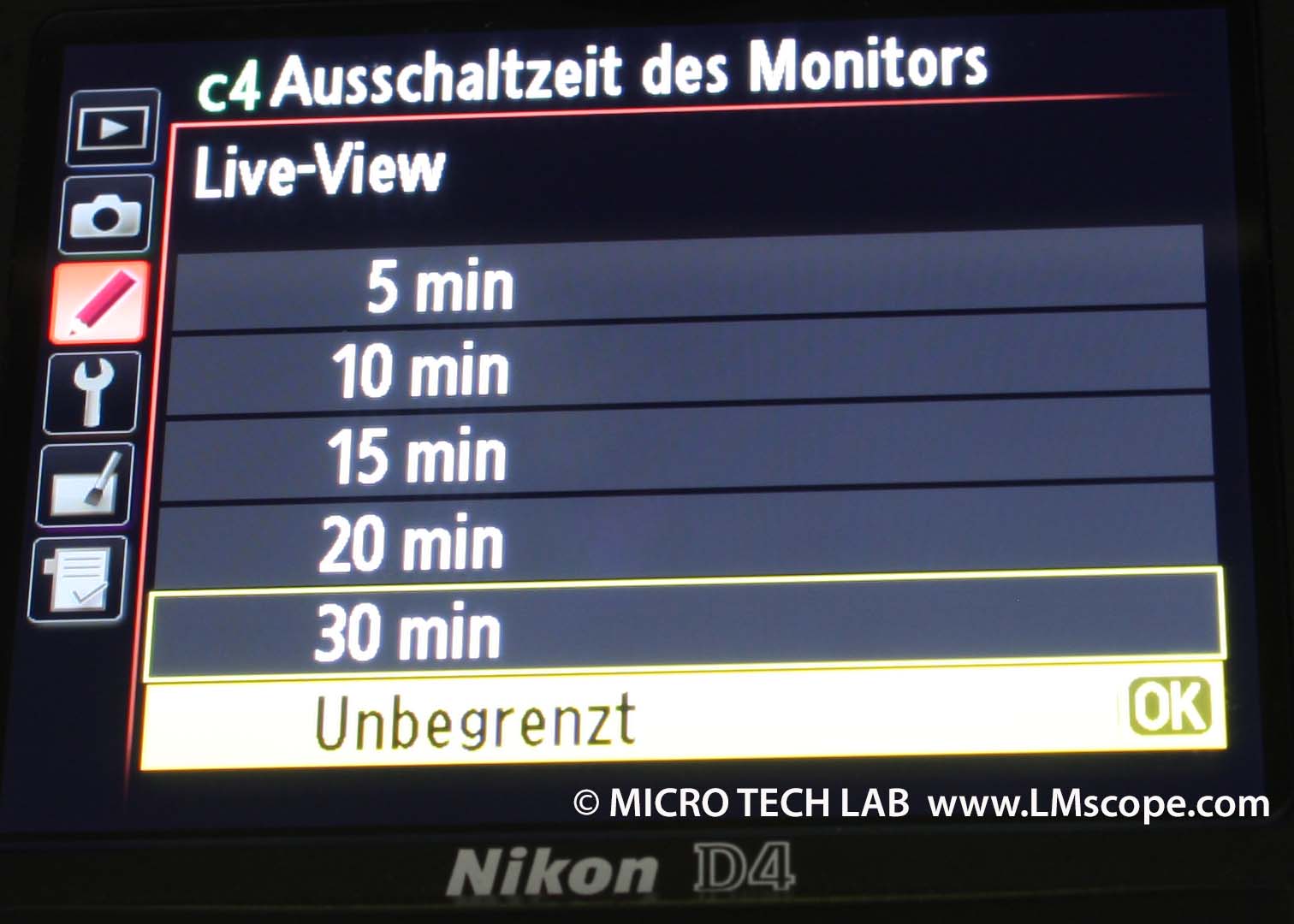 NIKON D4 Live View automatisch ausschalten aus