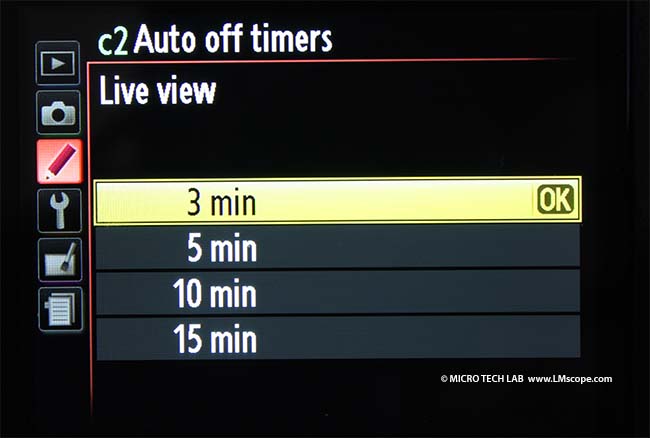 Nikon D5100 Live view auto power off