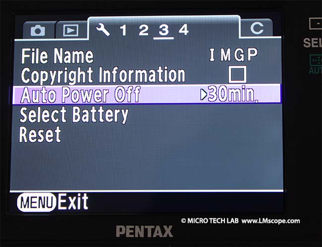 Pentax K-5 IIs auto power off