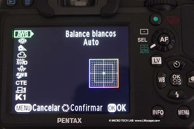 Pentax K5 II menu balance blancos