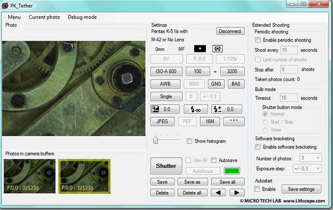 PK-Tether Pentax software camera control