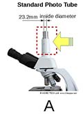 Adaptateur de microscope LM pour raccords de tubes standardisés d'un diamètre intérieur de 23,2 mm ou 30 mm ou raccord à monture C (filetage extérieur 25,4 mm)