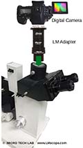 L'adaptateur haut de gamme avec optique de prcision intgre permet d'quiper le microscope de laboratoire invers Leitz Diavert avec un appareil photo numrique moderne