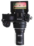LM microscope adapters for DSLR or system cameras with integrated optical filters