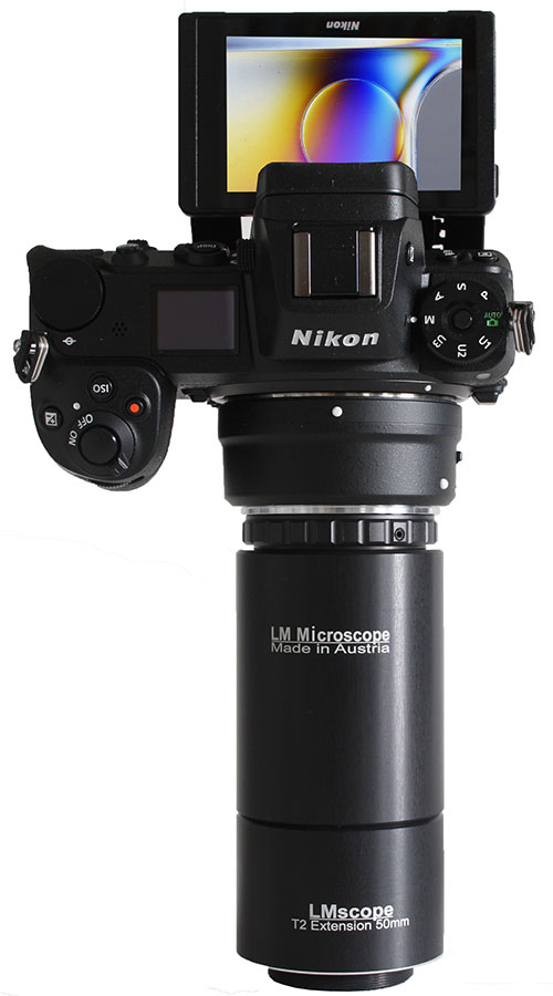 LM Adapter-Lösung für Mikroskop C-Mount Port mit Verkleinerungsoptik ( 0,5x / 0,6x / 0,7x  oder f 55 mm / f 75 mm / f 100 mm)