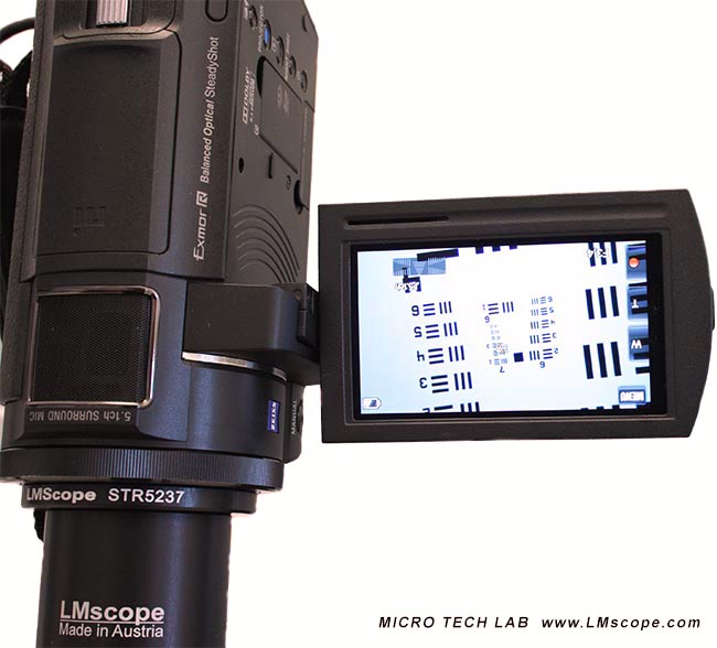 Sony Handycam FDR AXP33 mounted on microscope with LM wide-field compact camera adapter