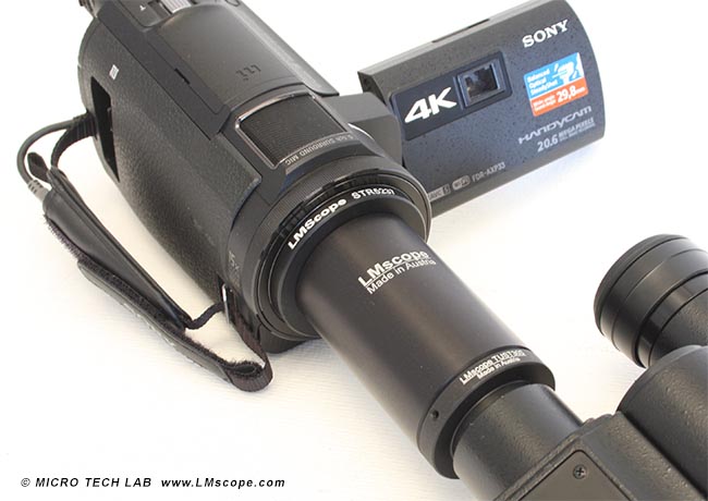 Camcorder, LM digital adapter, eyepiece tube coupler connection