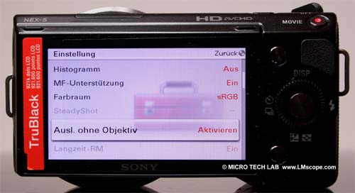 Sony Nex auslsen ohne Objektiv