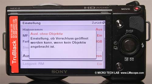 Sony Nex Auslsen ohne Objektiv