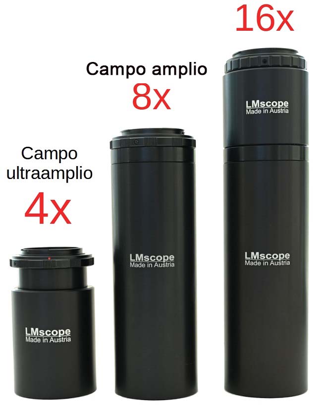 Variantes de tubo LM para fotomicroscopio LM con óptica infinita, aumento de campo ultra amplio 4x, 8x, 16
